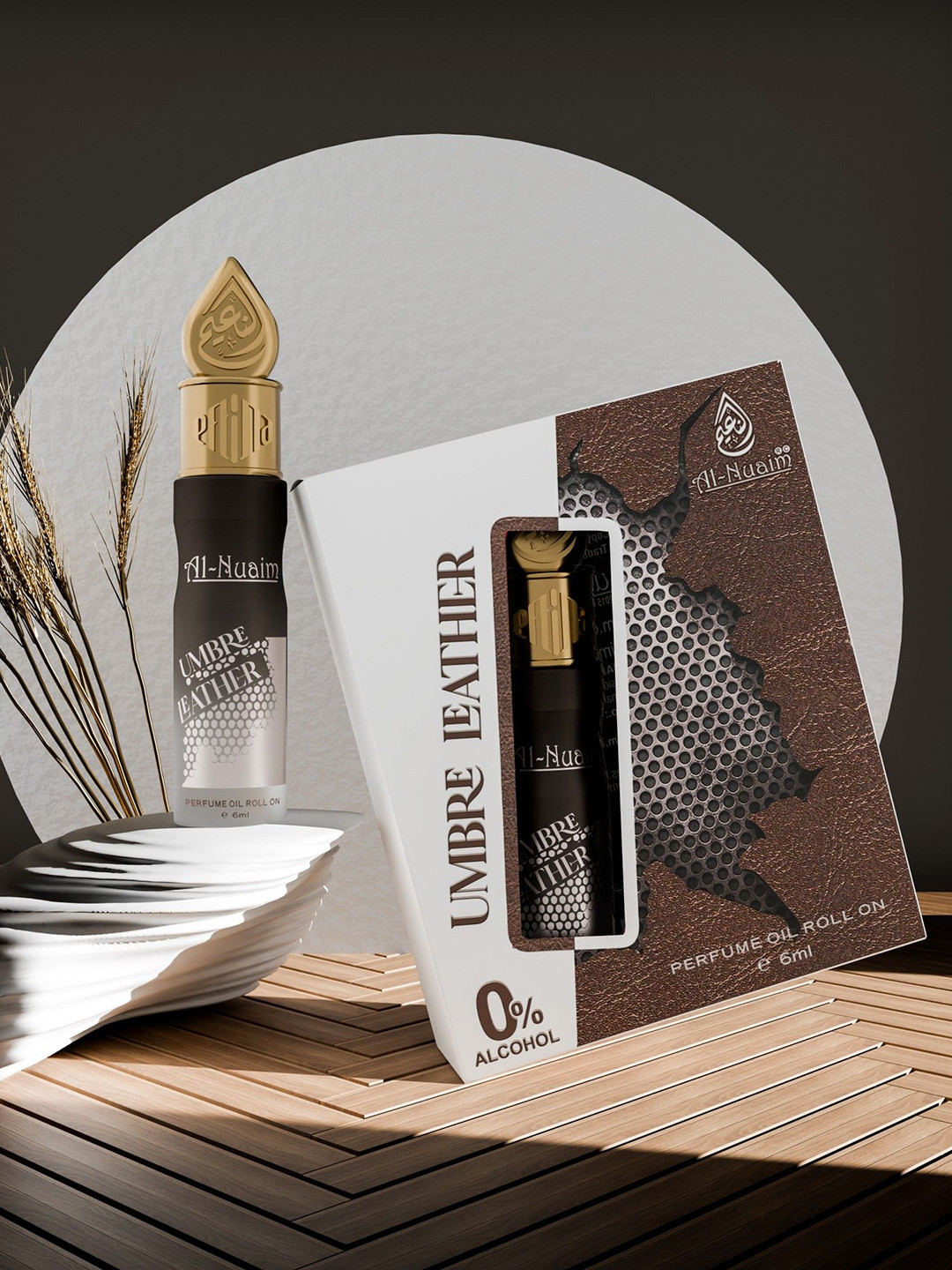 Al-Nuaim Set Of 2 Umbre Leather Long Lasting Attar Roll On - 6ml Each