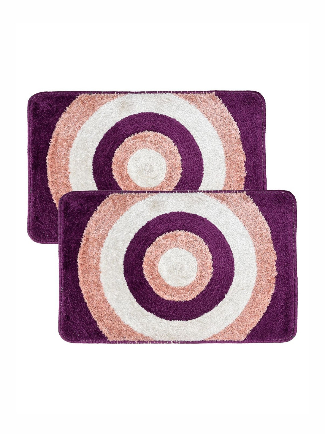 Aura Purple & White 2 Pieces Gola Far Design Textured Microfiber Anti-Skid Doormats