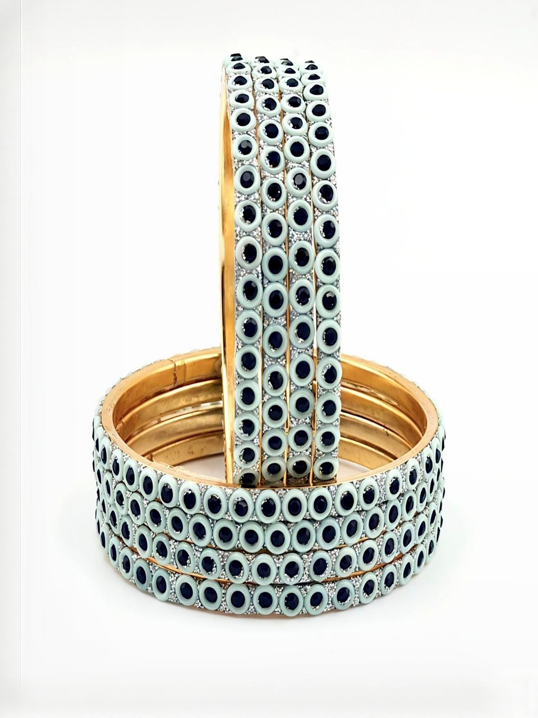 RAF DUKAN Women Set Of 8 Gold-Plated Artificial Stones Handcrafted Ethnic Bangle