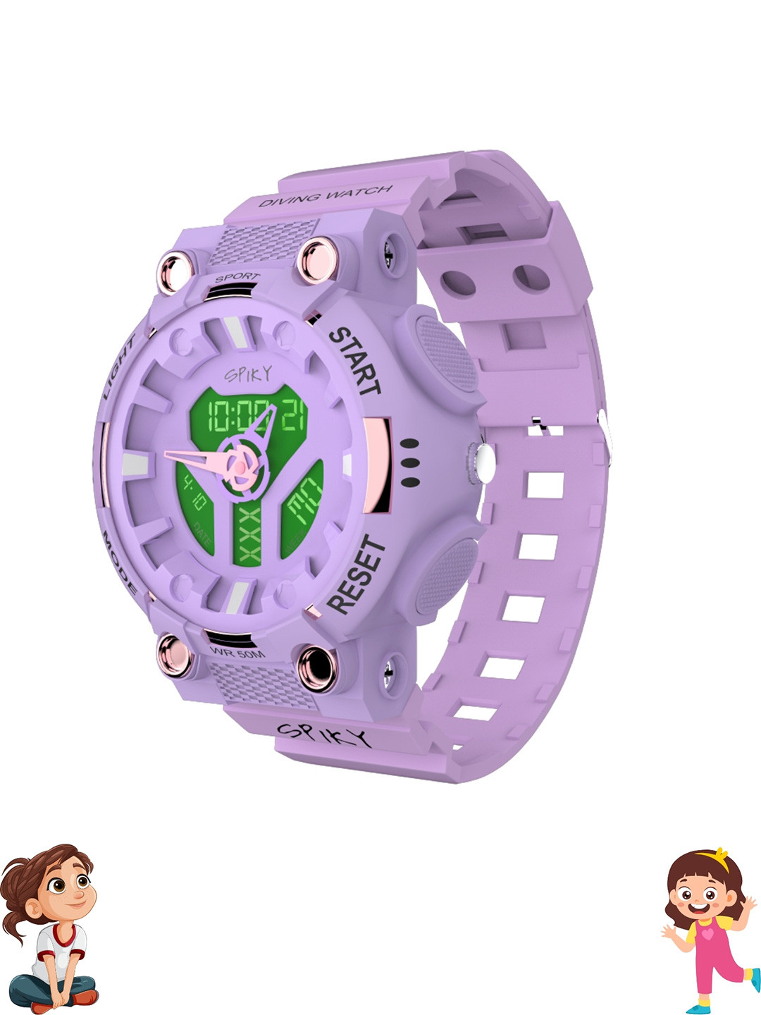 Spiky Kids Patterned Dial & Straps Analogue and Digital Multi Function Automatic Watch