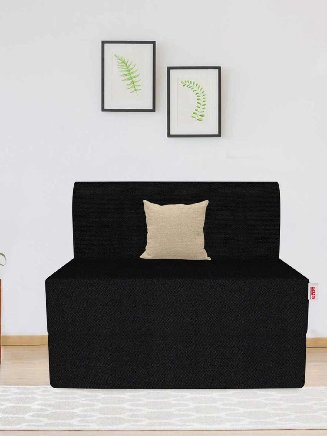 USHA SHRIRAM Folding Sofa Cum Bed-Jute Fabric Washable Cover (2 Seater)-Black| 4'X6' Feet