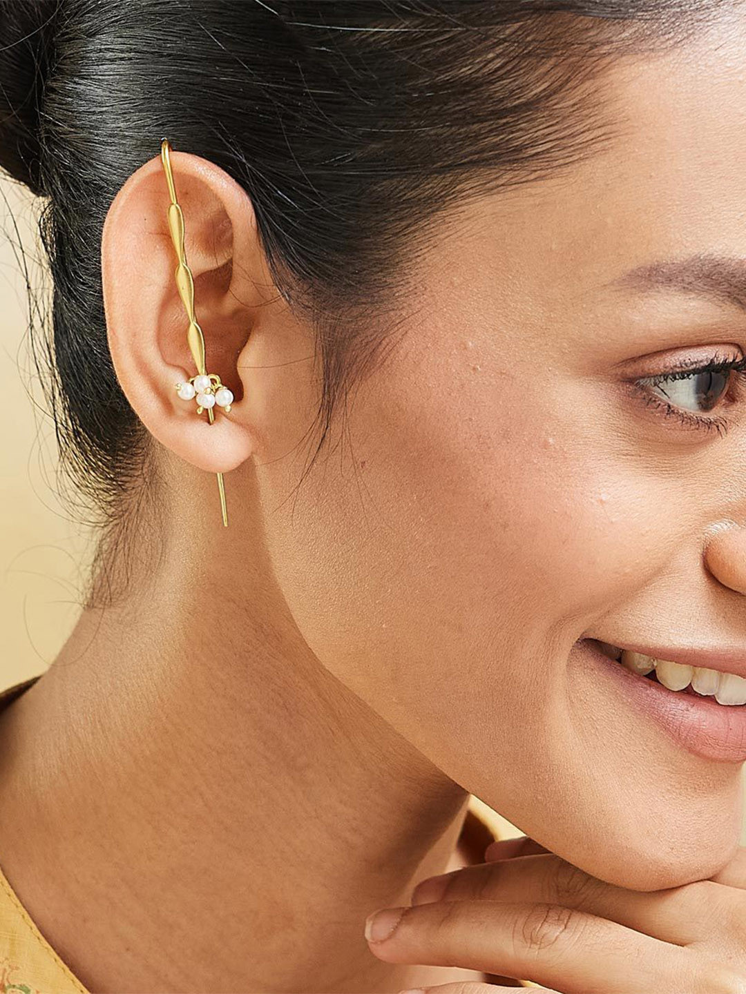 Fabindia Silver Pearls Beaded Teardrop Shaped Ear Pin