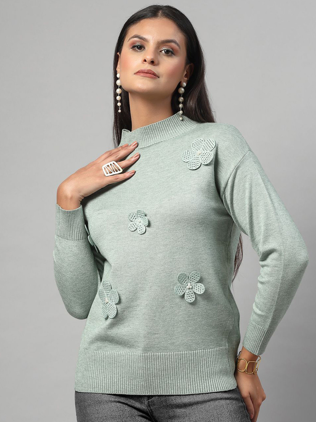Mafadeny Women's Floral Detail Knit Top
