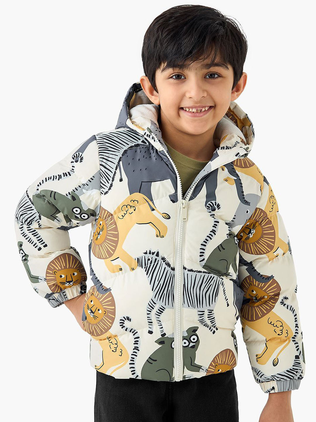 Juniors by Babyshop Boys Hooded Graphic Printed Lightweight Puffer Jacket