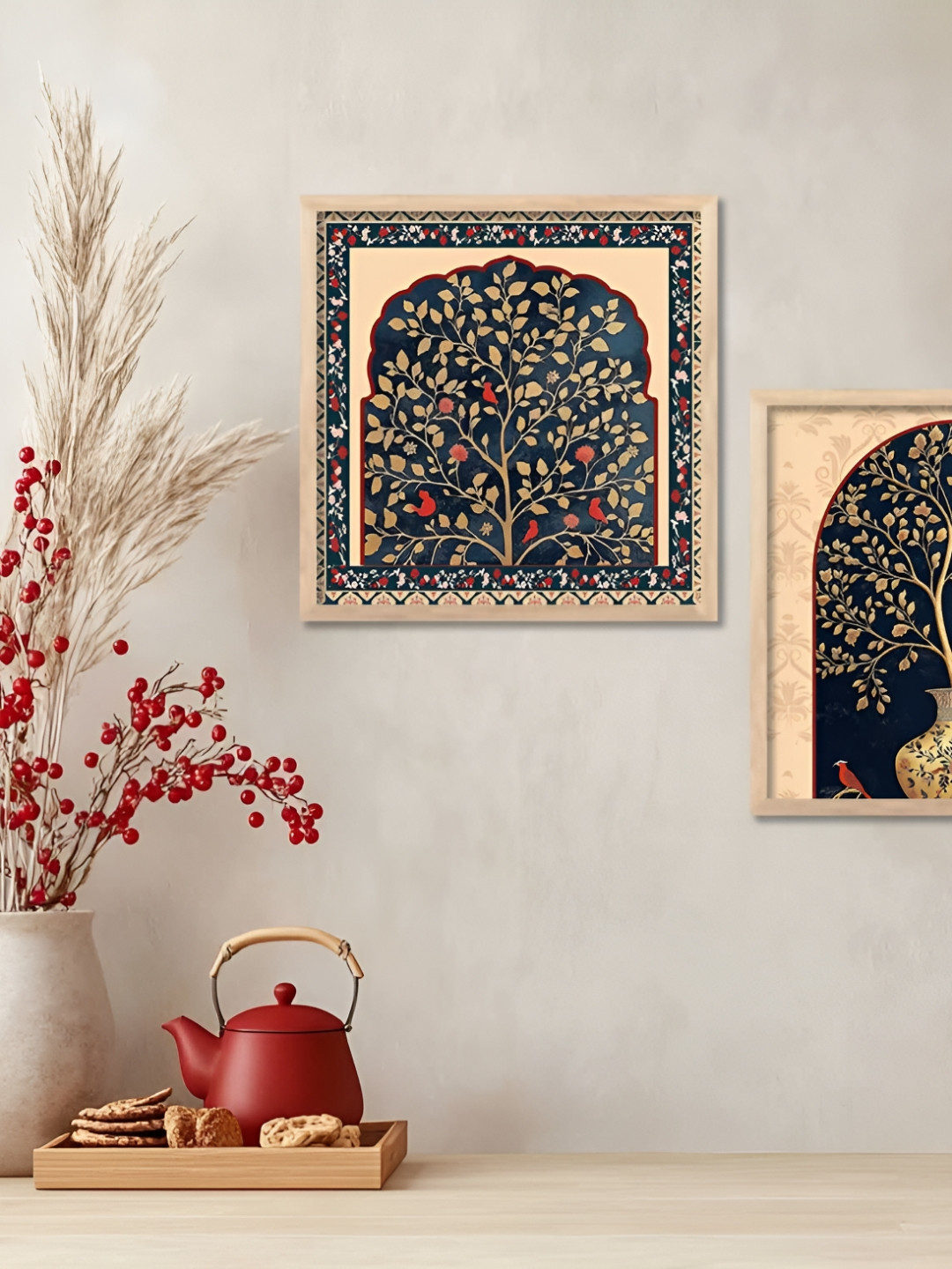 Kotart Brown & Navy Blue Set of 2 Piece Wood Abstract Wall Paintings