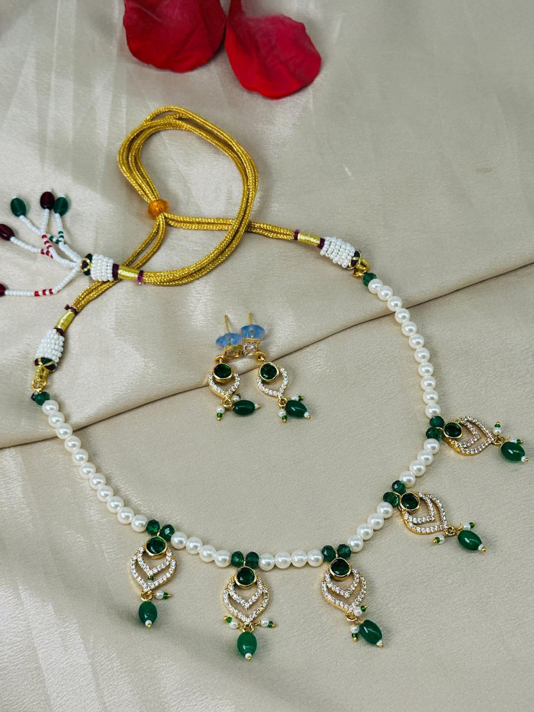 Shirisha Women Green One Gram Gold Polish Plated Kantha Jodhpuri Jewellery Set