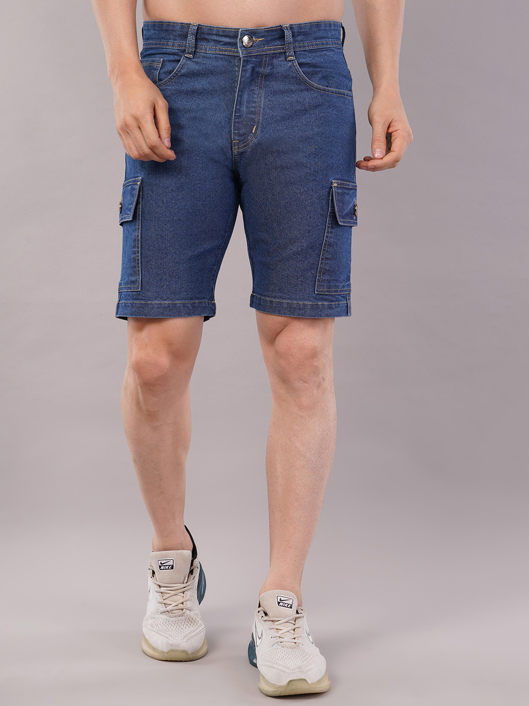 NIVASU Men Regular Fit Mid-Rise Denim Cargo Shorts