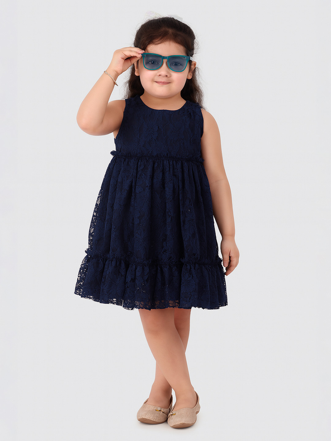 KidsDew Girls Navy Blue Tiered Net Dress