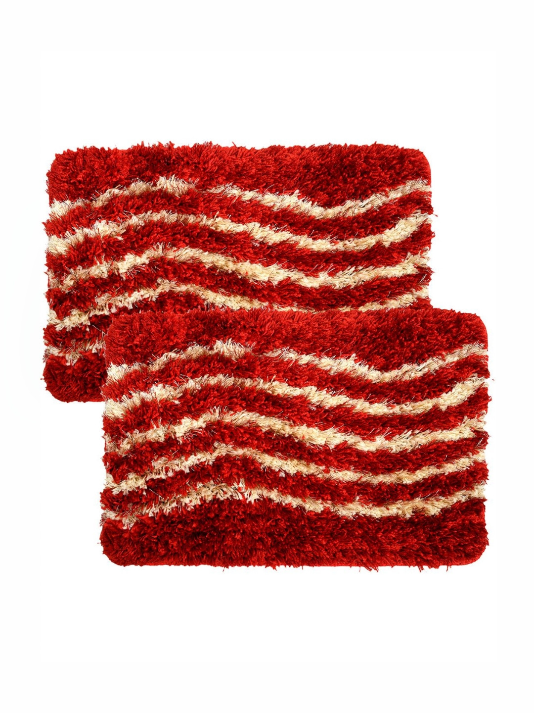 Aura Red & Beige 2 Pieces Lining Textured Microfiber Anti-Skid Doormats