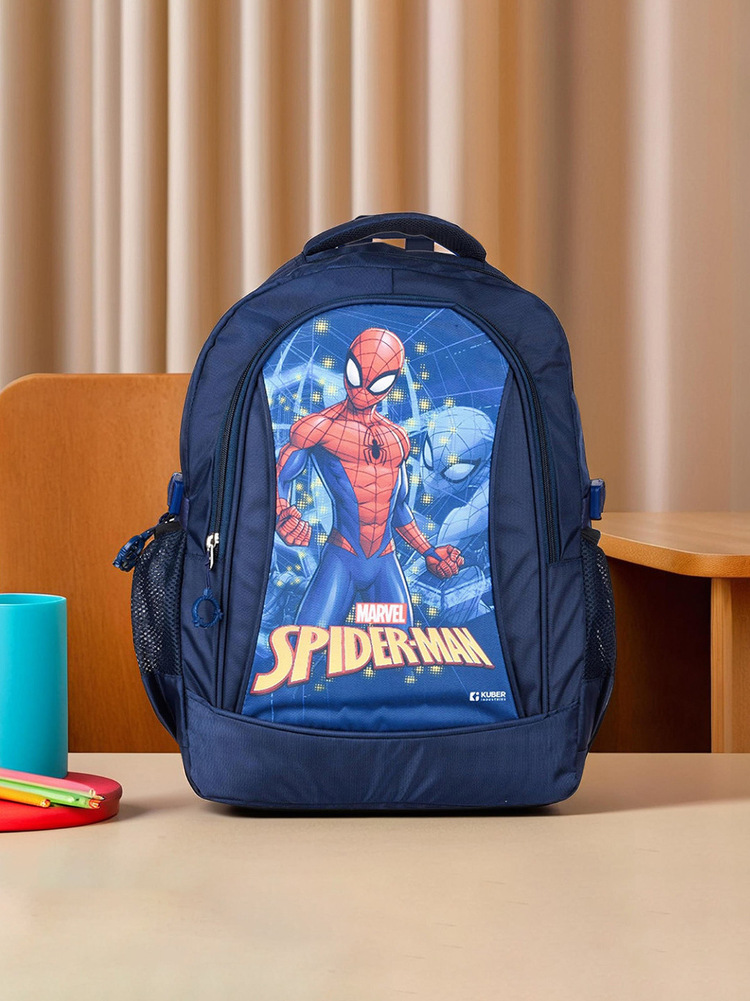 Kuber Industries Marvel Spider-Man School travel Bags  Student Girls Boys 3 Compart Blue