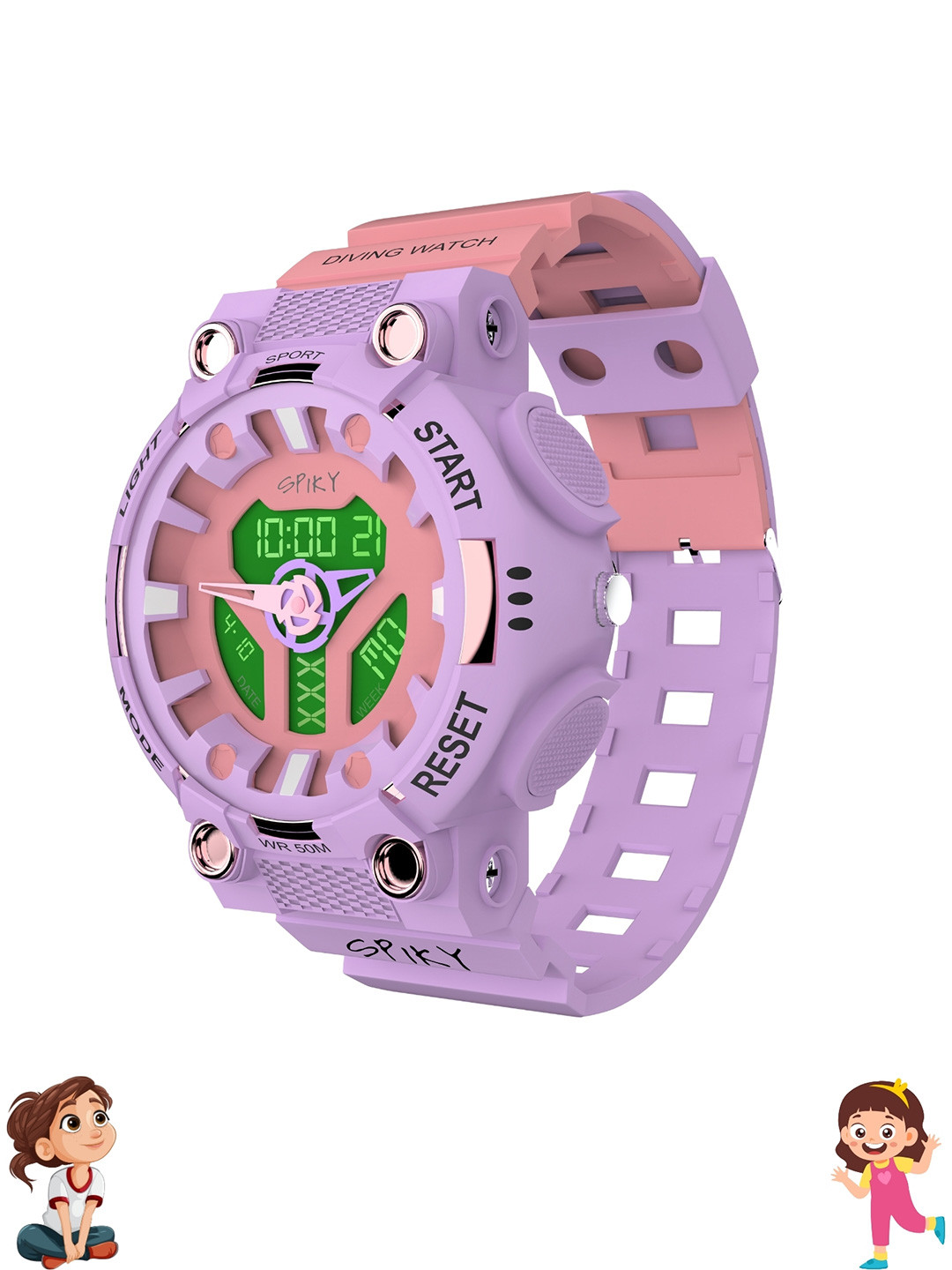 Spiky Kids Analogue and Digital Multi Function Automatic Watch SPKEVA31_C5_MPnk
