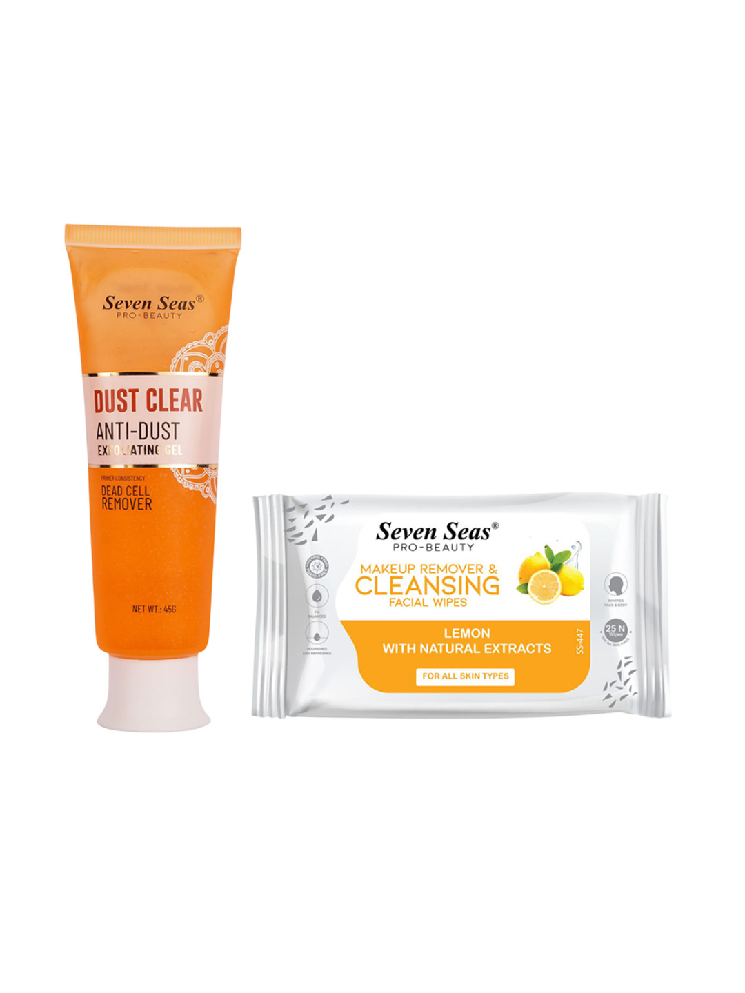 Seven Seas Set Of 2 Anti-Dust Clear Gel - 45 g & Face Cleansing Wipes - 25 Pcs