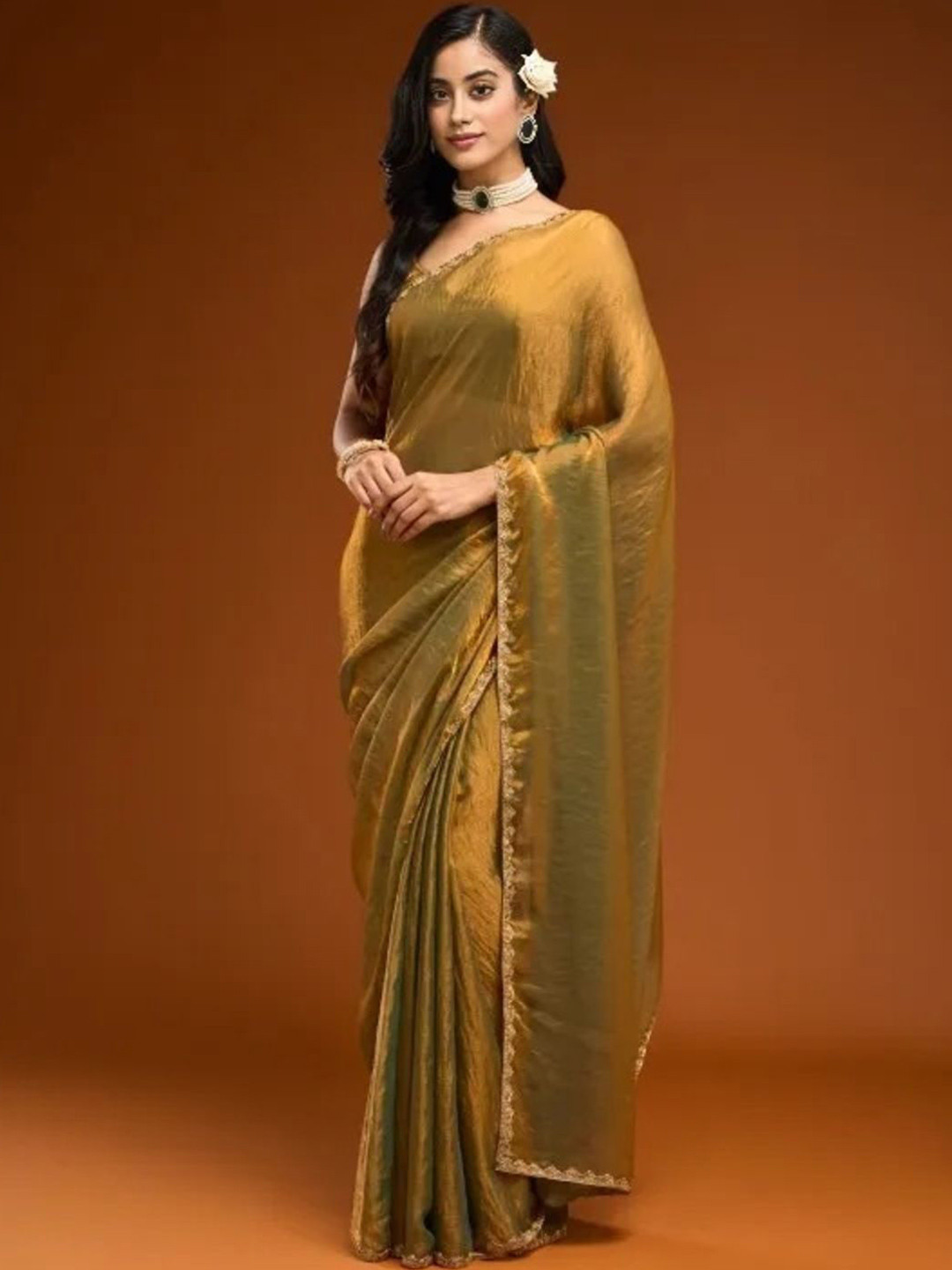 MISS CLOTHING Embellished Beads and Stones Border Saree