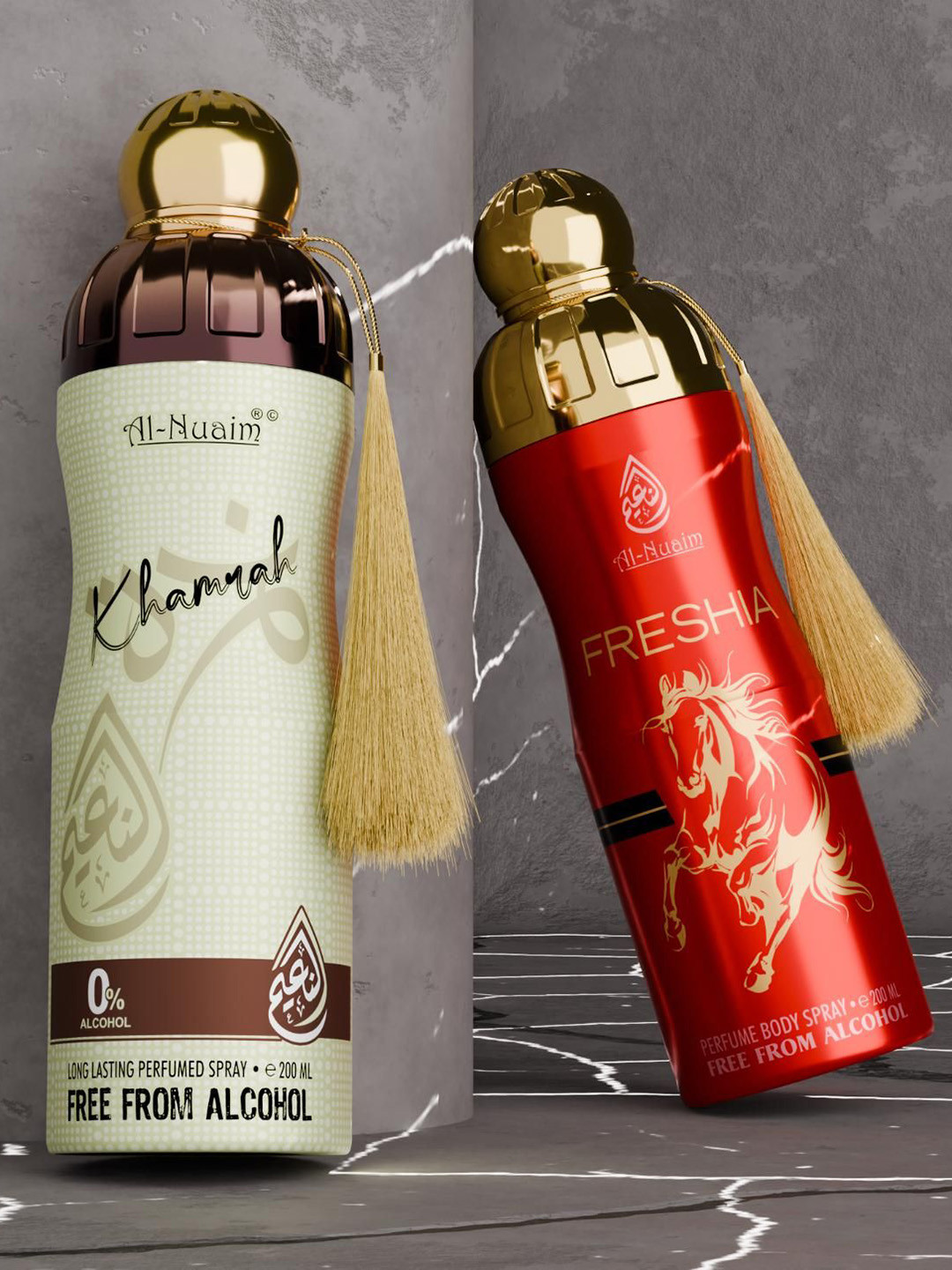 Al-Nuaim Set of Khamrah & Freshia Long Lasting Alcohol Free Deodorant - 200 ml each