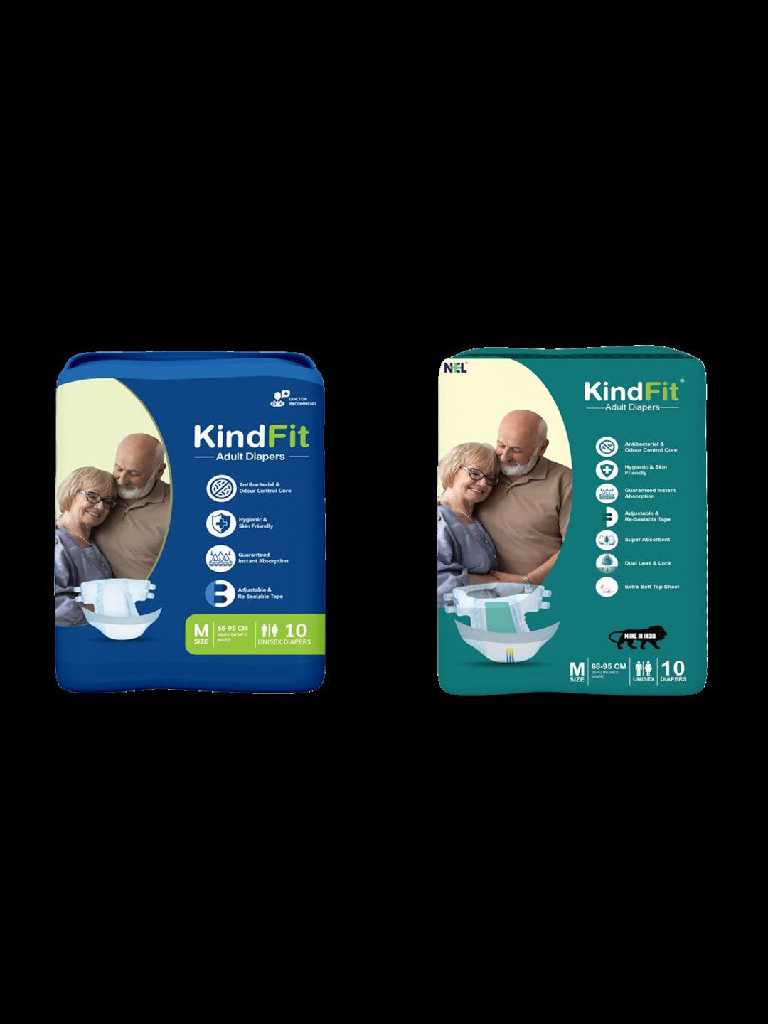 Kindfit Set Of 6 Tape Style Disposable Adult Diapers - 10 Pcs Each - M