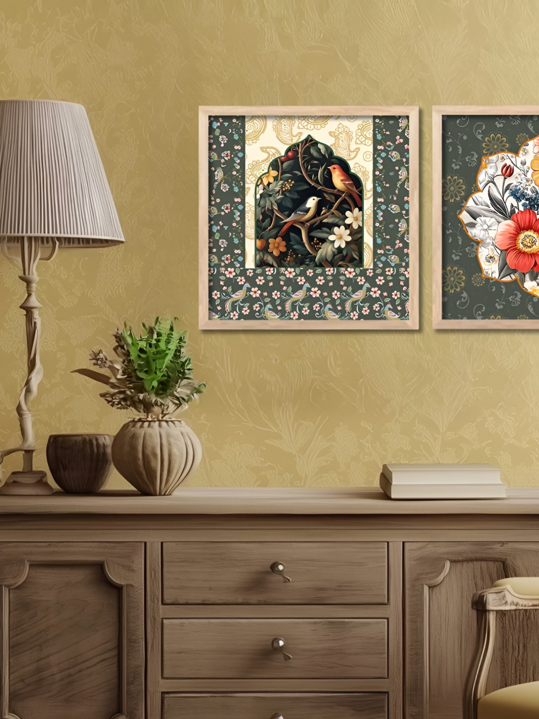 Kotart Grey & White Set of 2 Piece Wood Floral and Botanical Wall Paintings