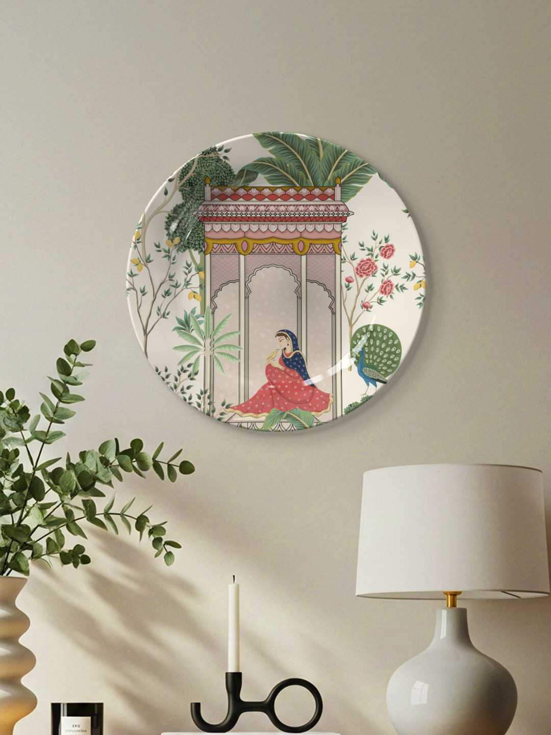 DESSINE ART Green & Grey Mughal Queen Lady waiting for Love Decorative Wall Plate