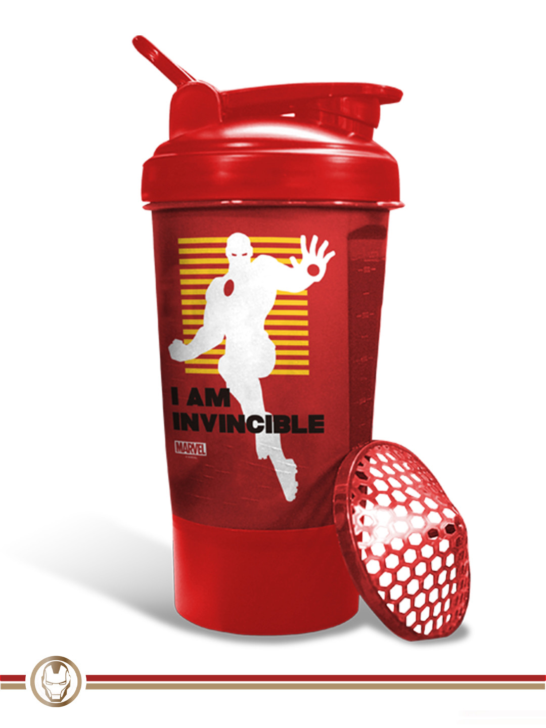 PowerMax Fitness Red Iron Man Marvel Edition Protein Gym Shaker Water Bottle - 600 ml