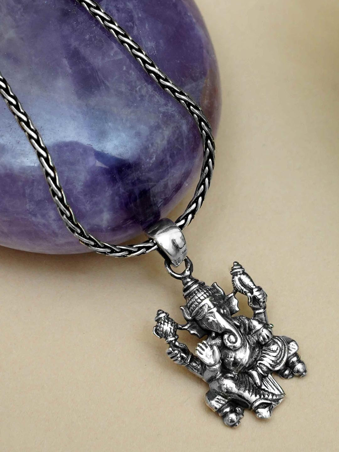 DIAVO Men 925 Silver-Plated Goddess Siddhi Vinayaka Pendant