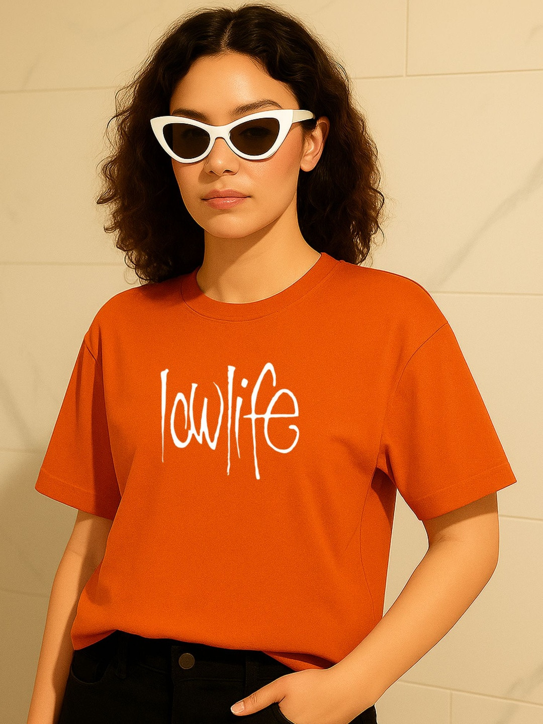 PVC RAIMENTS Women Orange Printed Drop Shoulder T-Shirt