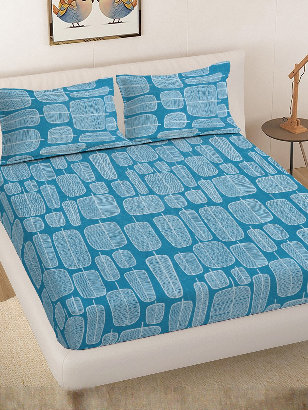 Myntra Elegant Homes 300 TC Cotton Blend King Size Double Bedsheet With 2 Pillow Covers