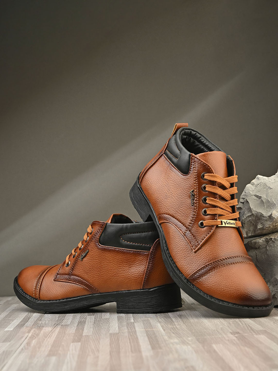 Vellinto Men Textured Mid-Ankle Block Boots