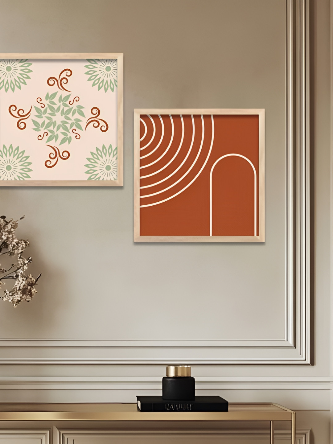 Kotart Brown & Cream-Coloured Set of 2 Piece Wood Abstract Wall Paintings