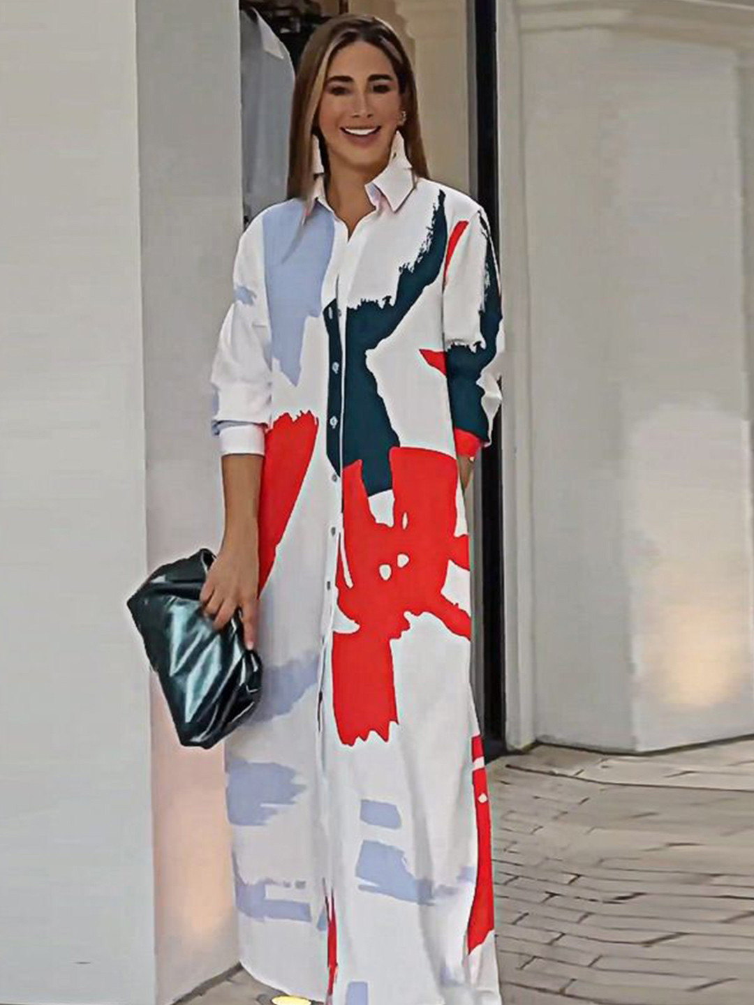 StyleCast Women Abstract Printed Button-Up Maxi Dress