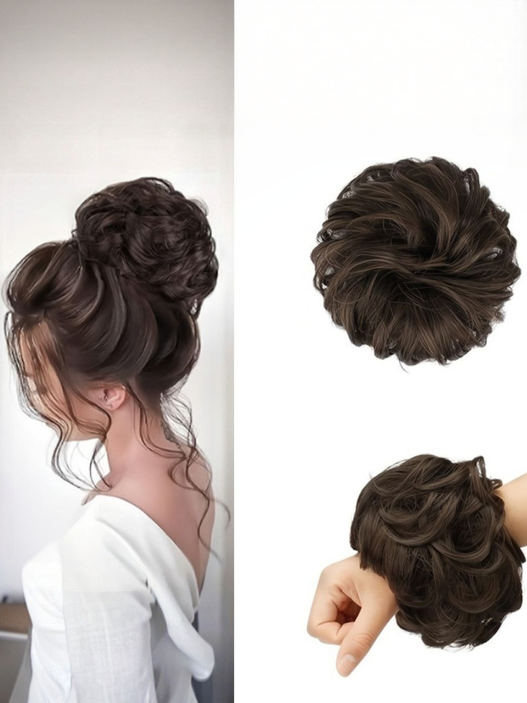 VIEWS Women Brown Curly Halo Bun Hair Extension - 8 Inch