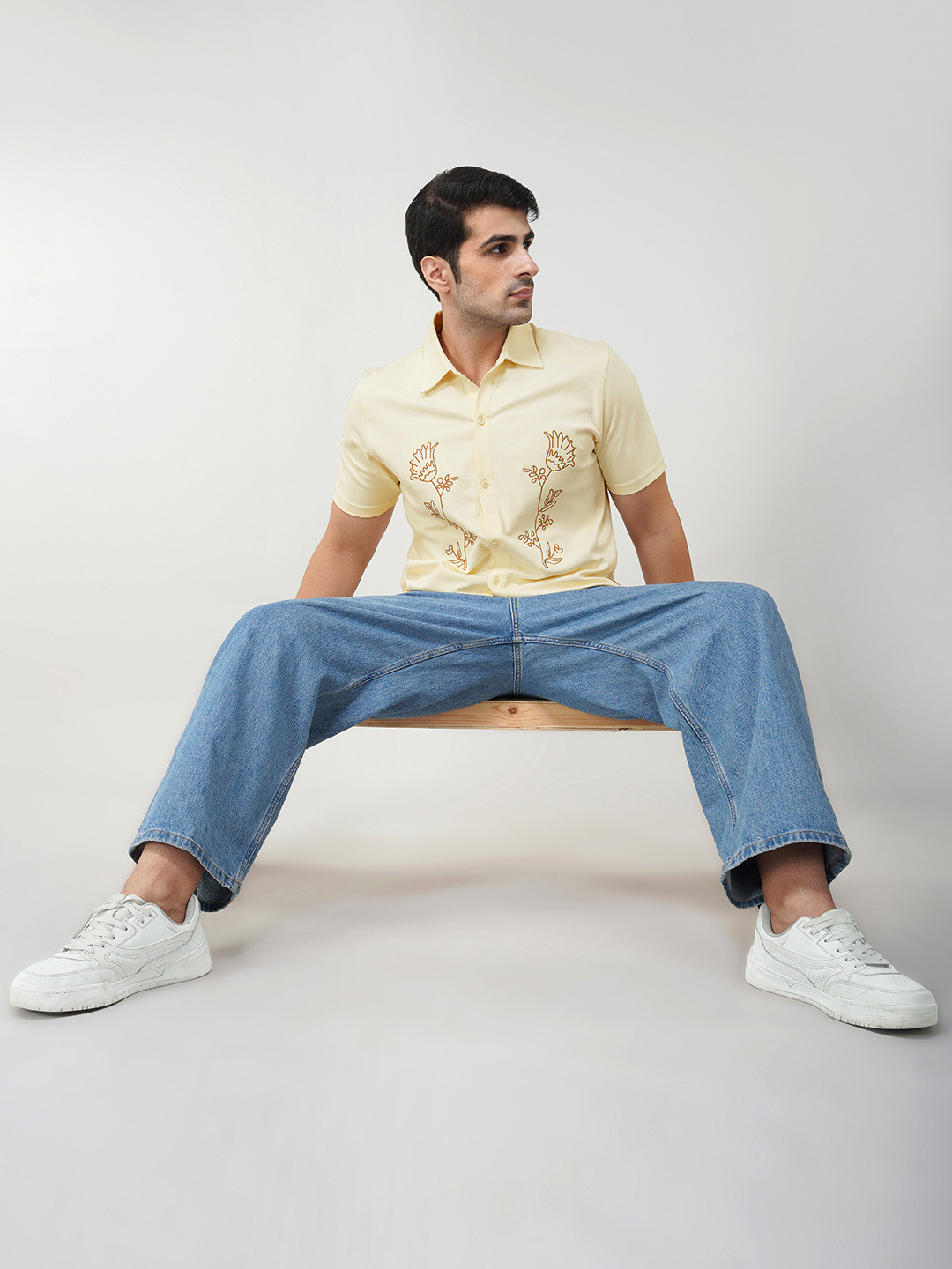 ONEWAY Floral Printed Spread Collar Short Sleeves Pure Cotton Shirt