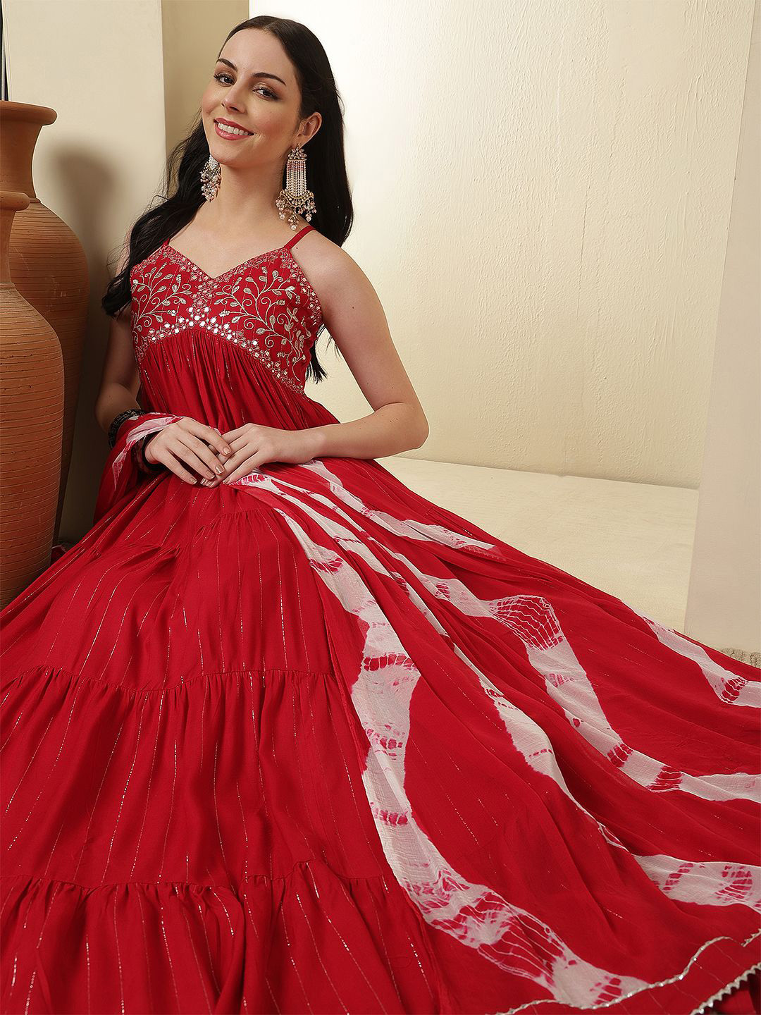 GLAM ROOTS Women Mirror Work Floral Anarkali Kurta