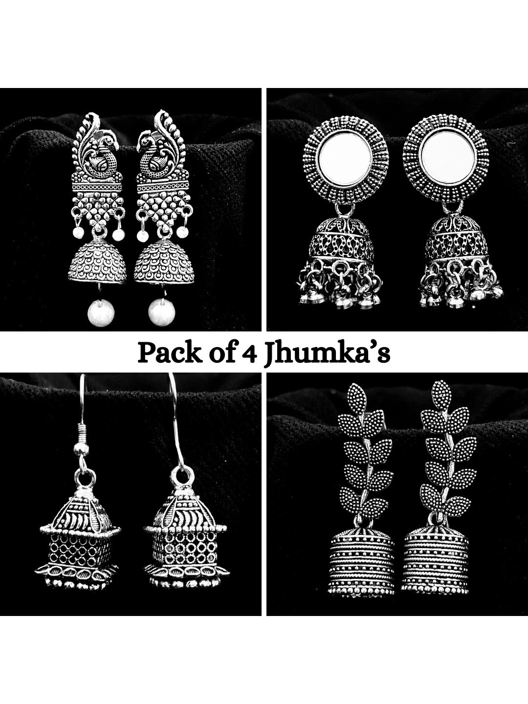 ANNORA INTERNATIONAL Silver Alloy Oxidised Jhumkas