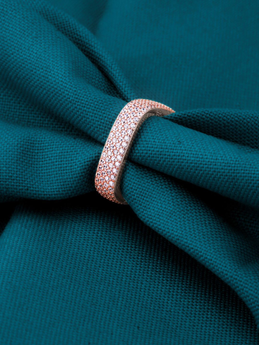 CAUER Unisex 925 Silver Rose Gold Plated Cubic Zirconia Studded Antique Finger Ring