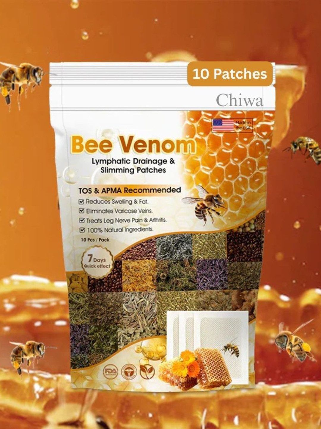CHIWA Bee Venom Lymphatic Drainage & Slimming Patches - 10 Patches