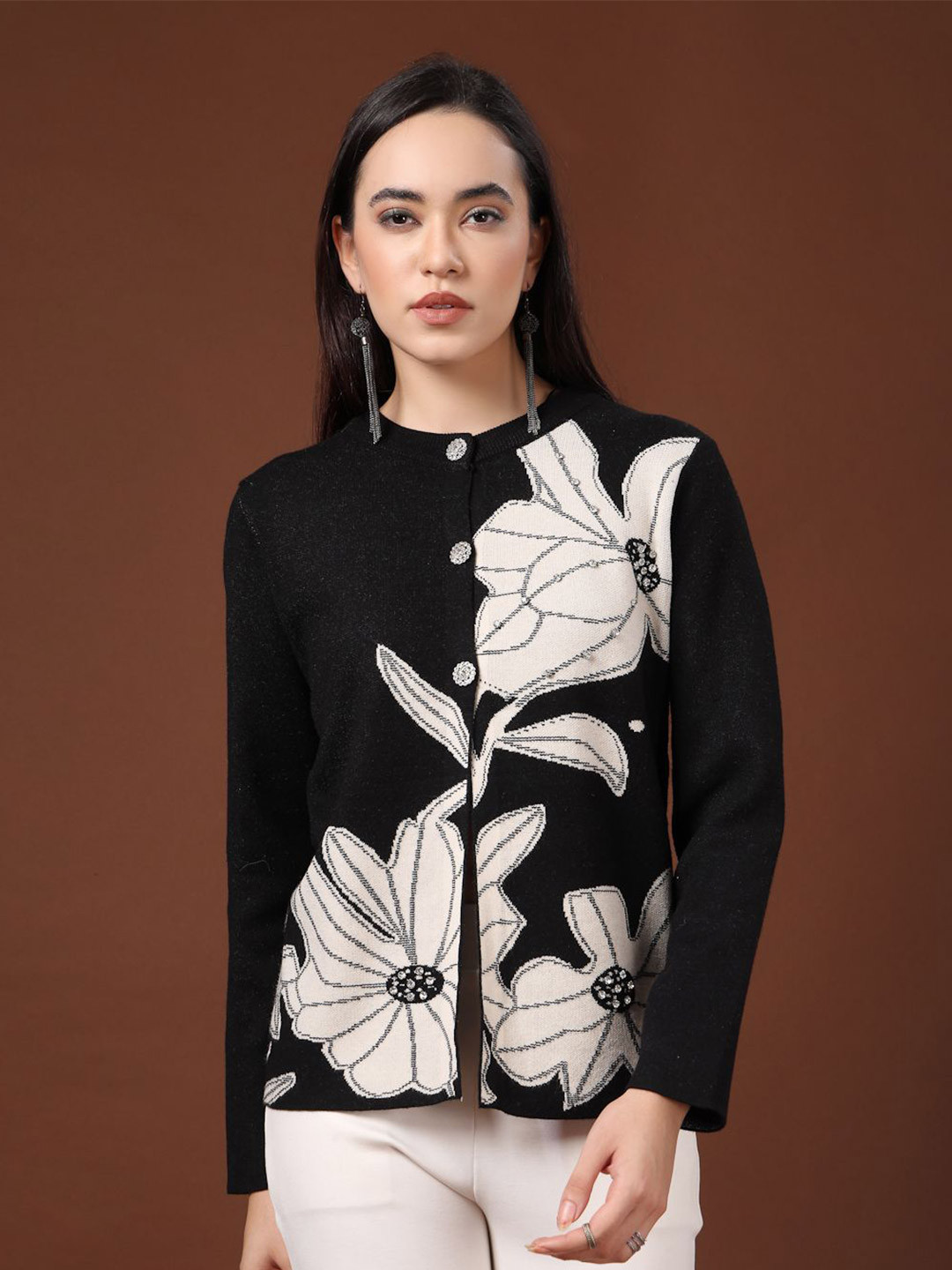 Mafadeny Women's Floral Button Knit Cardigan