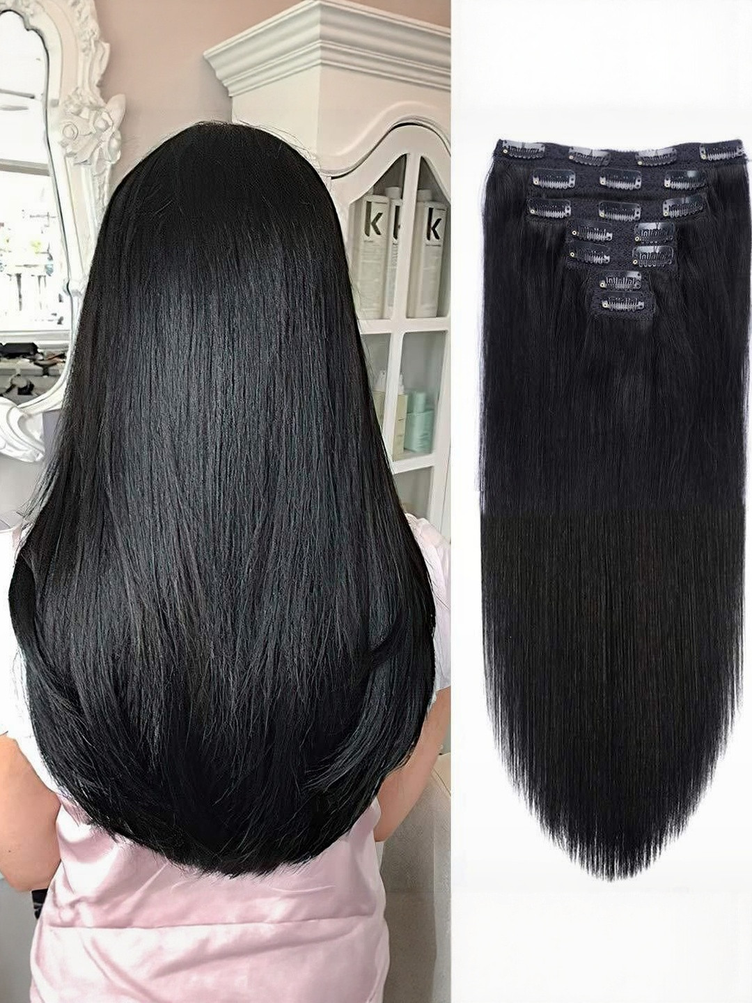 VIEWS Women Black Straight Clip-In Extension