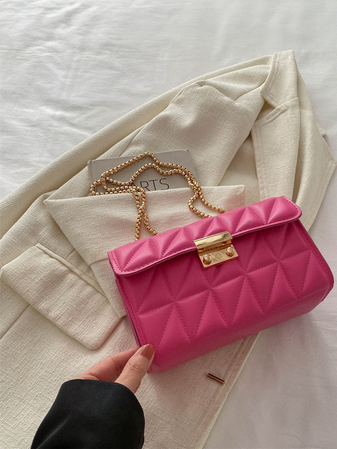 CORSICA Women Gold Chain Strap Quilted PU Sling Bag