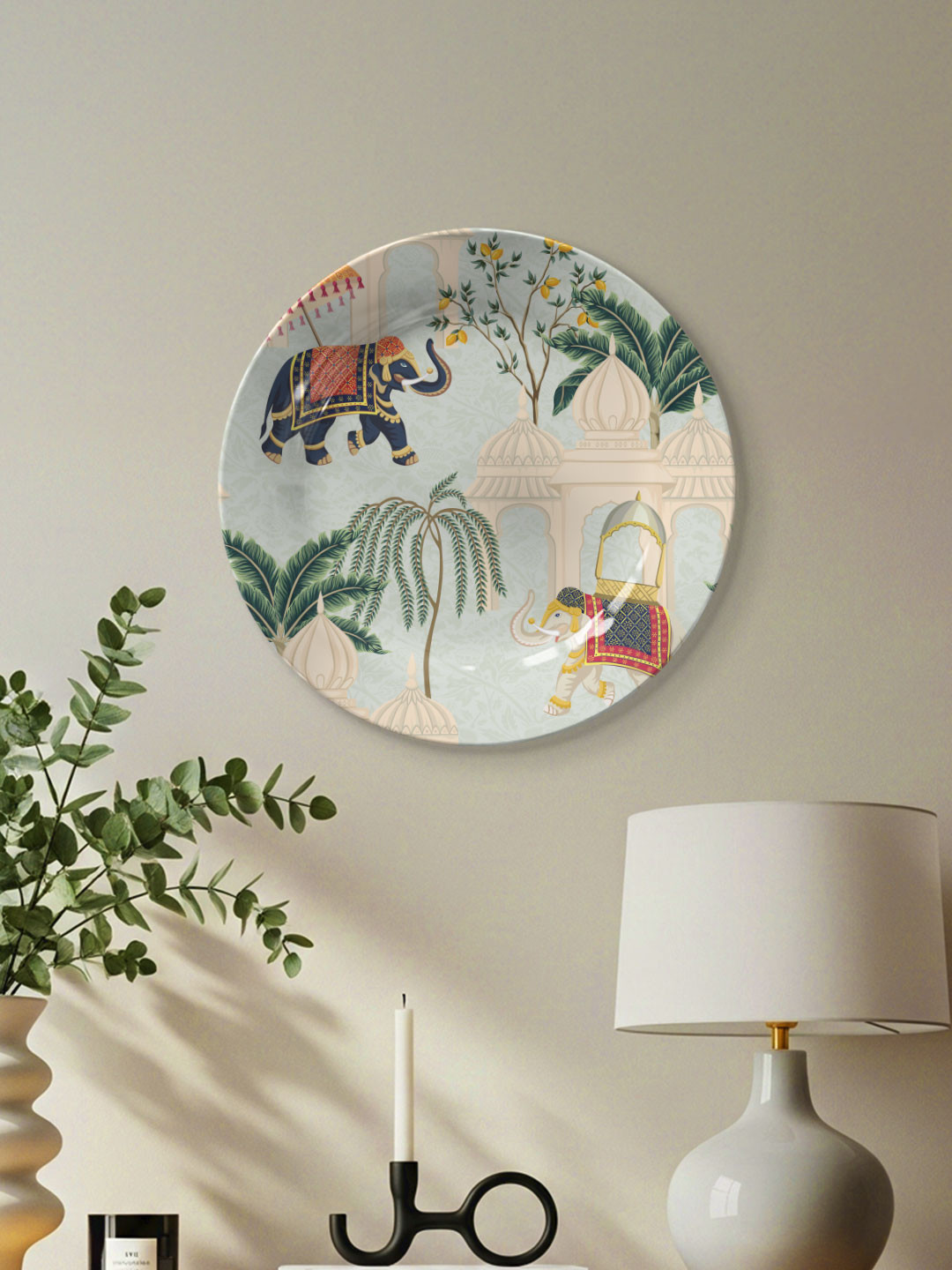 DESSINE ART Green Indian Elephants Heritage Hues Decorative Wall Plate