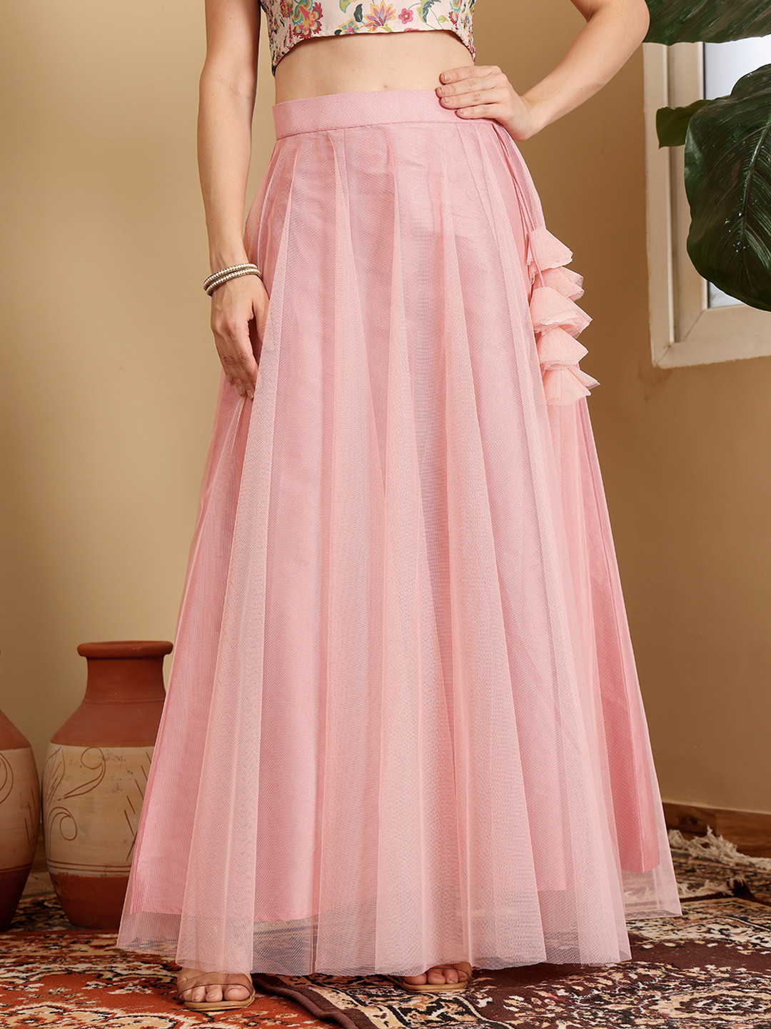 Frolic Rolic Solid Net Maxi Skirt