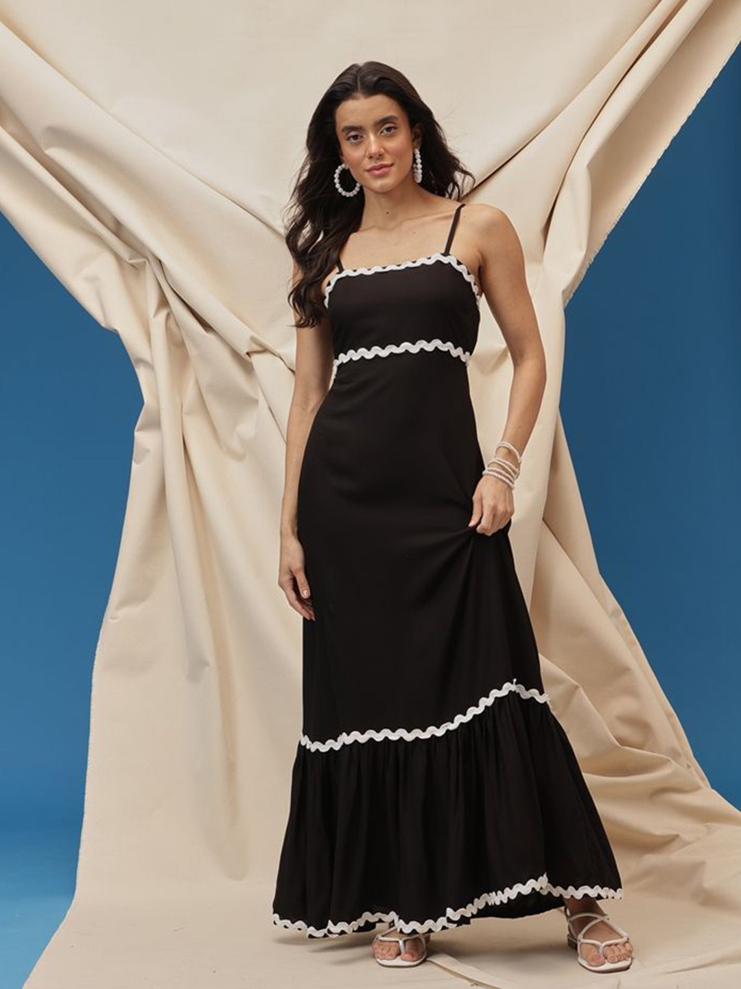 Molly & Michel Shoulder Straps Fit & Flare Maxi Dress