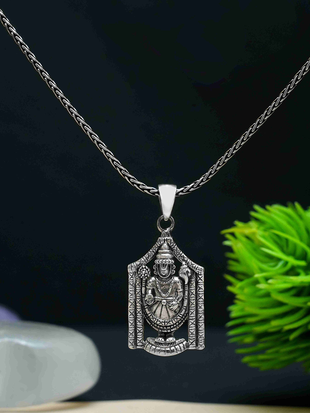 DIAVO Men 925 Silver-Plated Goddess Tirupati Balaji Iconic Pendant