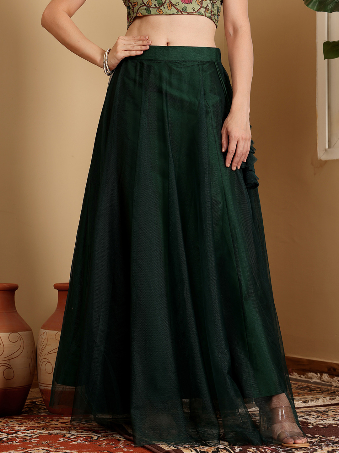 Frolic Rolic Solid Net Maxi Skirt