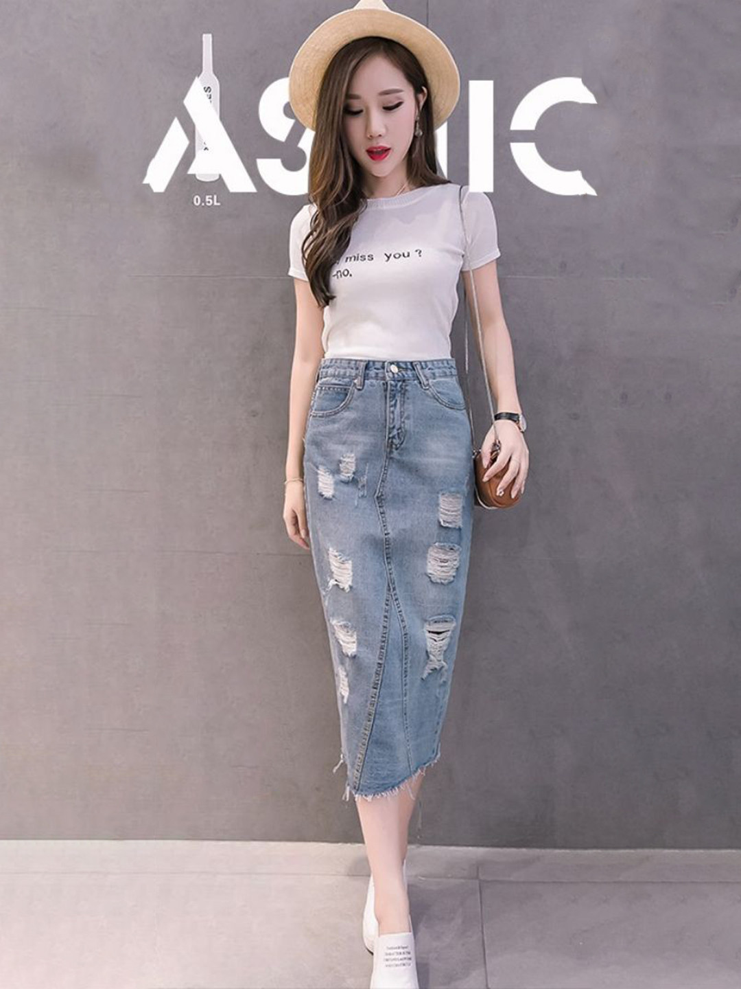 StyleCast Solid Distressed A-Line Midi Skirts