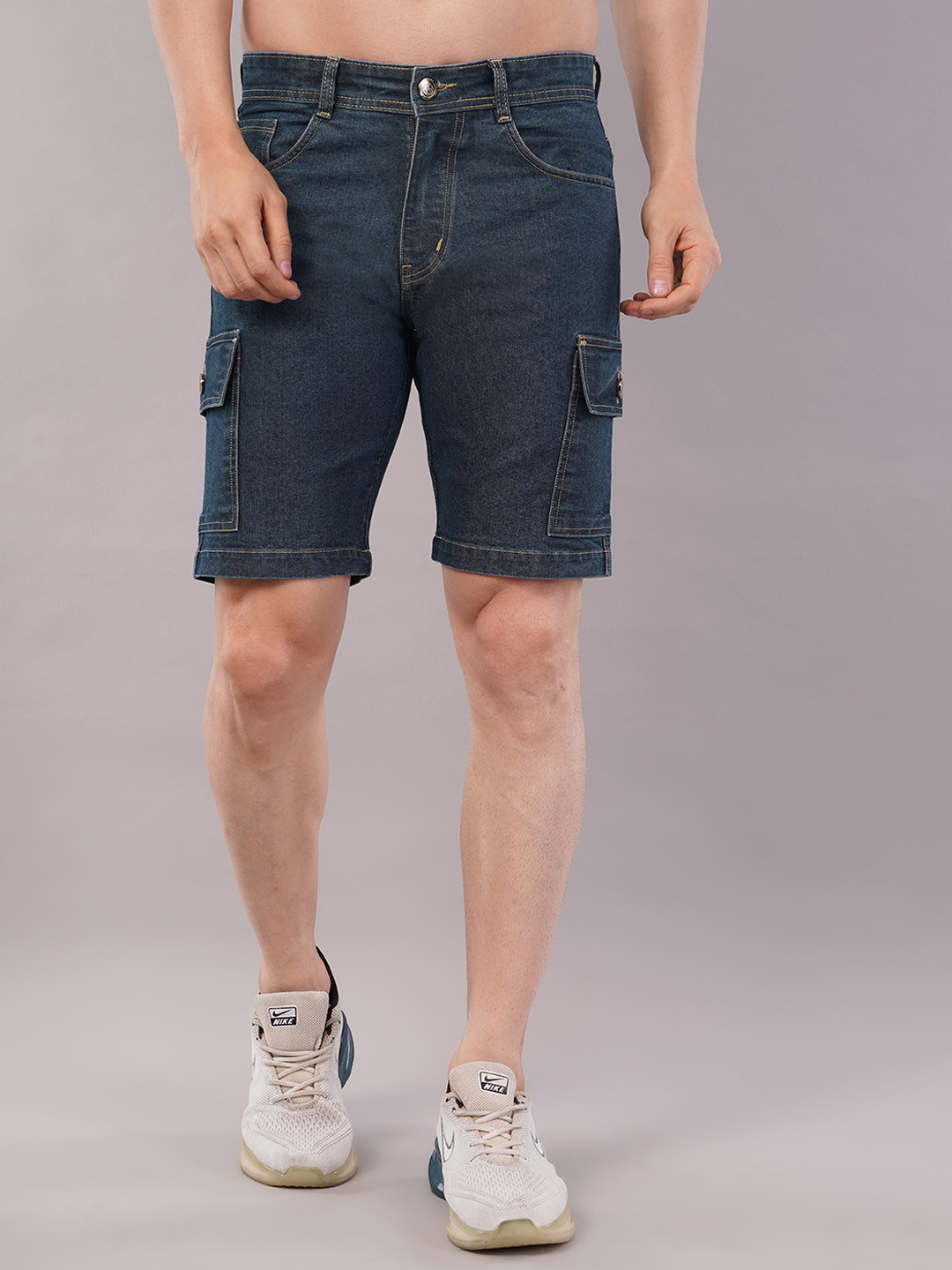 NIVASU Men Regular Fit Denim Cargo Shorts