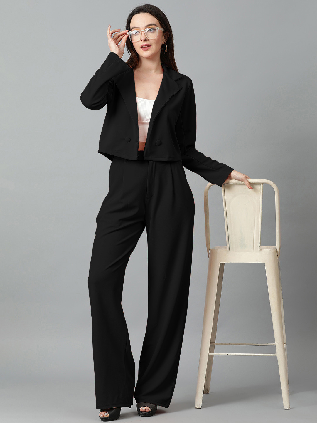 Stem Rope Women Black Cotton Blend Co-Ords