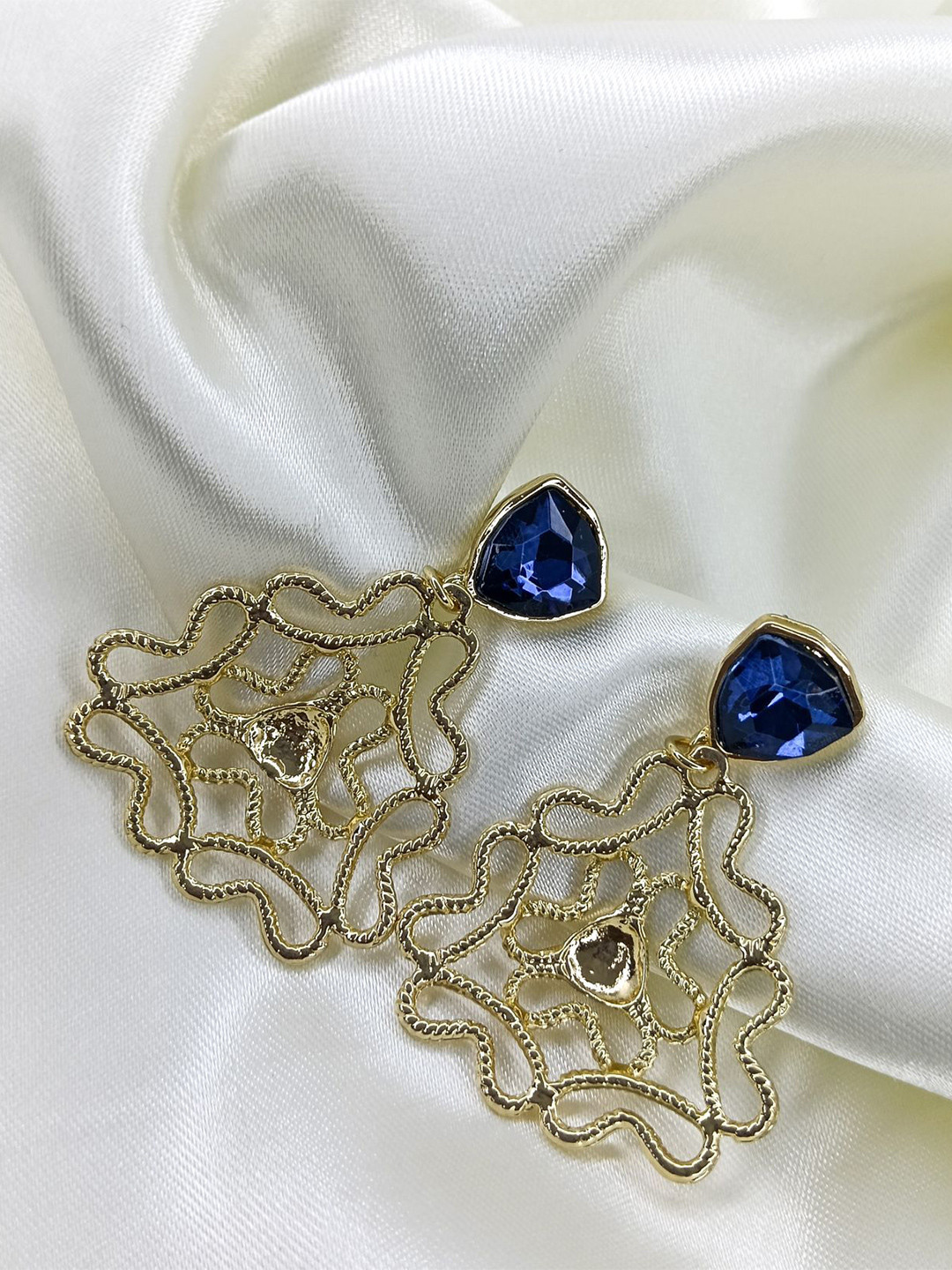 VELVET IMPERIAL Gold-Plated Artificial Stones Studded Triangular Shaped Drop Earrings