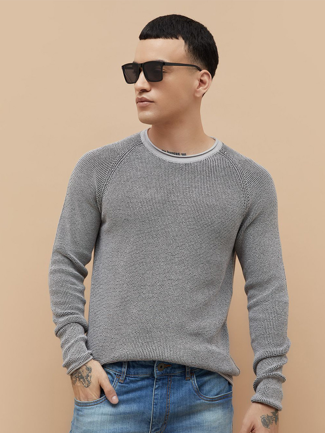 Forca by Lifestyle Men Regular Cotton Solid Flat Knit Pullover
