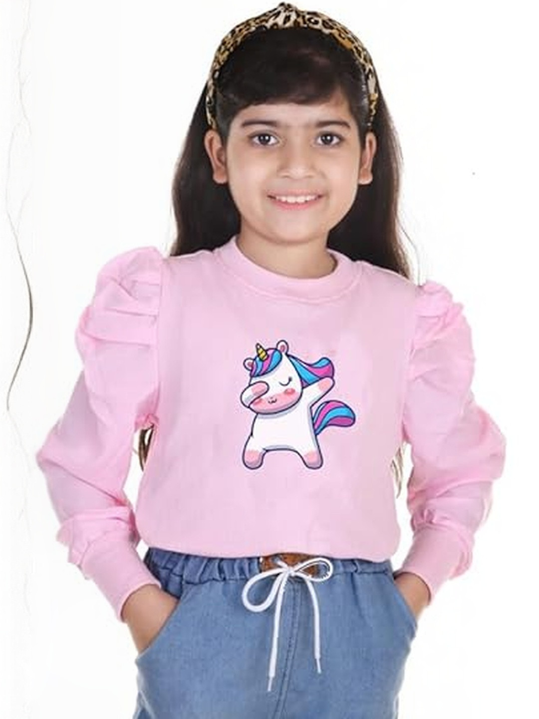 KIROTO Animal Print Puff Sleeve Crepe Top