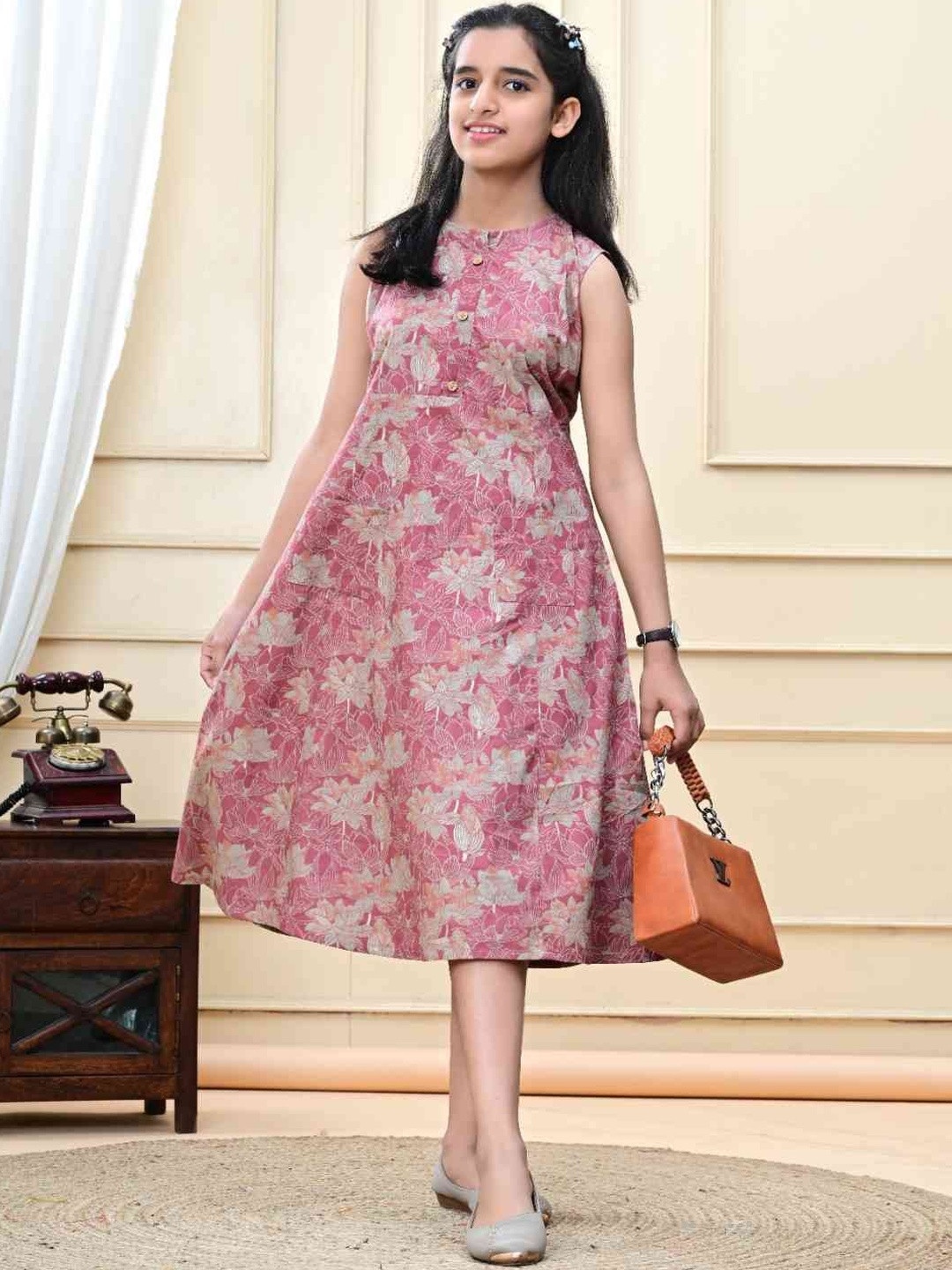 DMP EXPORT Girls Rust Cotton Dresses