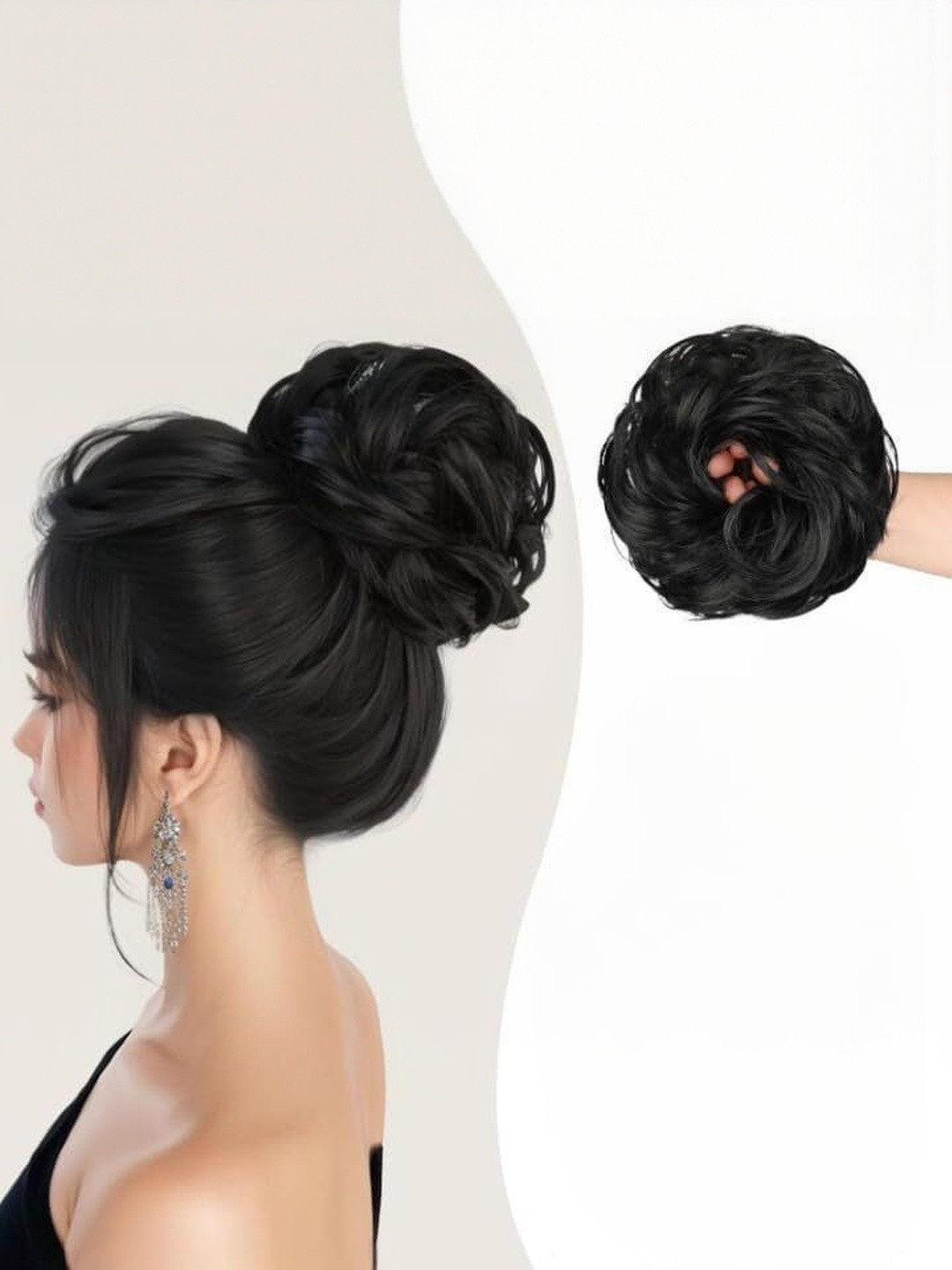 VIEWS Women Black Wavy Clip-In Bun Hair Extension - 12 inch